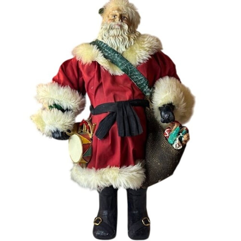 Vintage Santa Claus Figurine With Sack & Drum